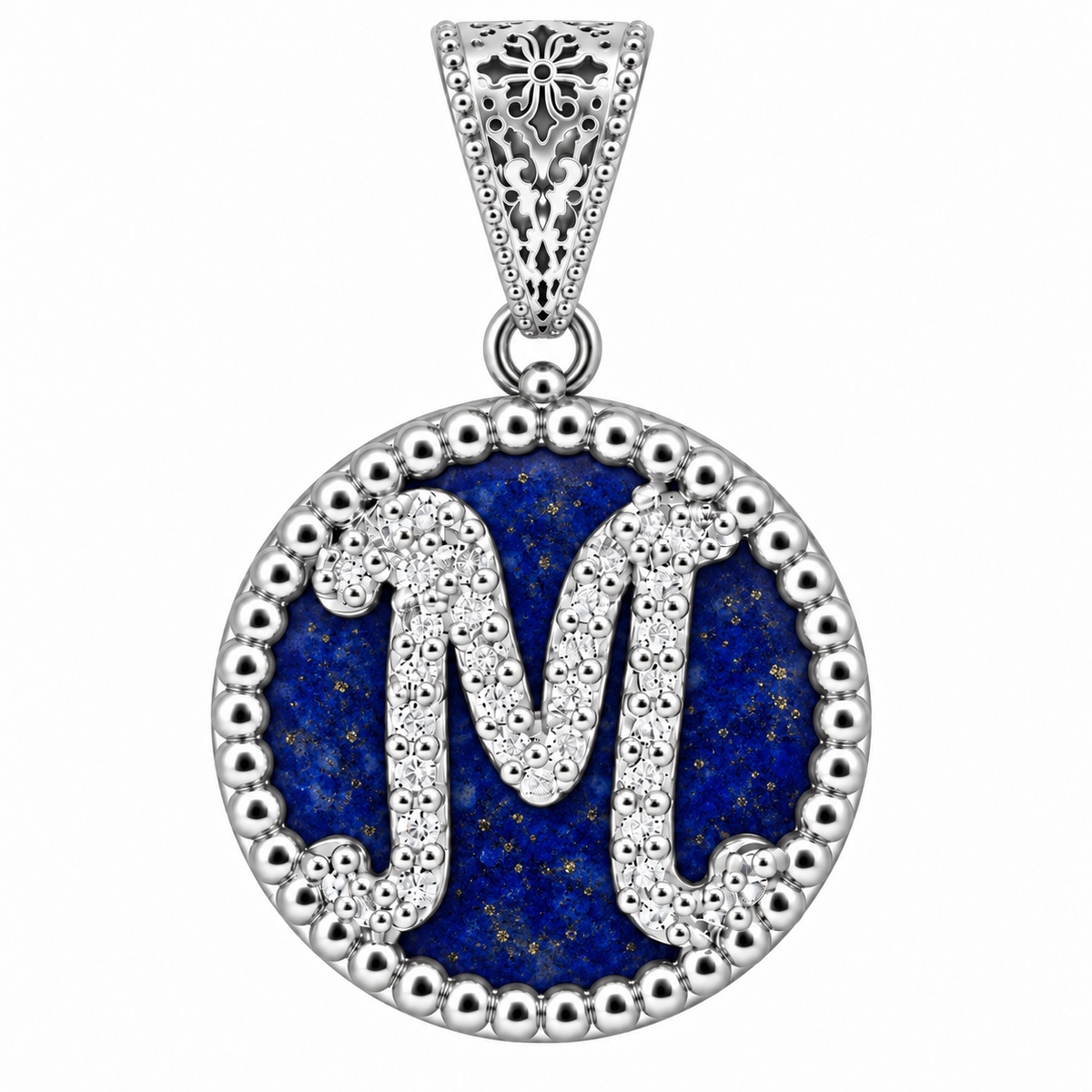 collana con pendente "lettera" grande lapislazzuli bianco rodiato