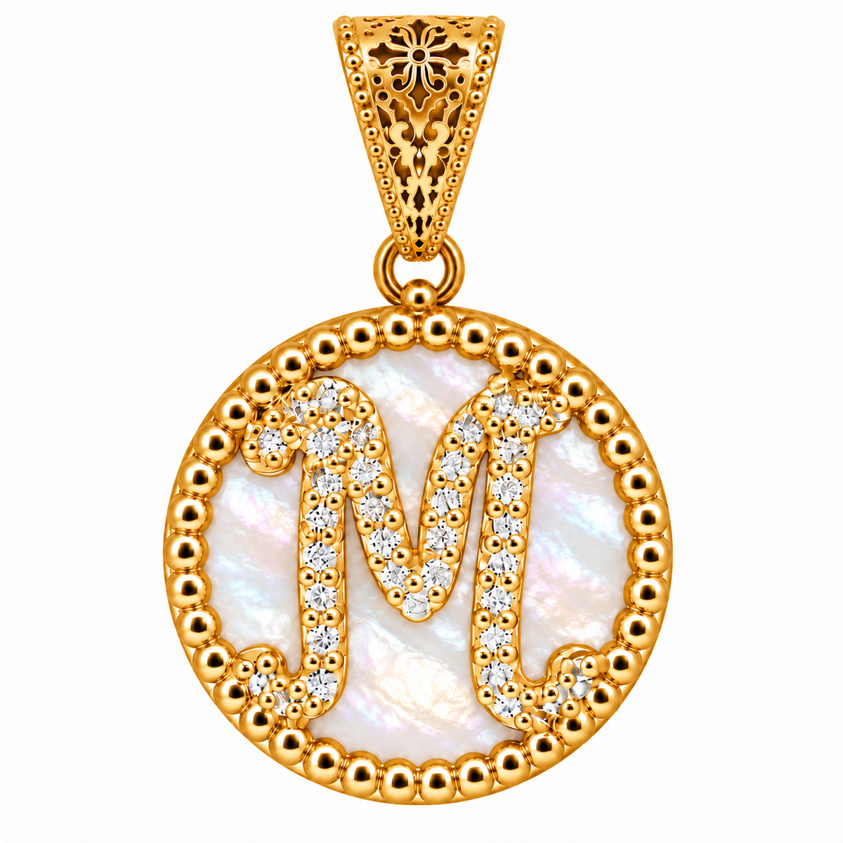 collana con pendente "lettera" piccolo madreperla dorato con forzatina
