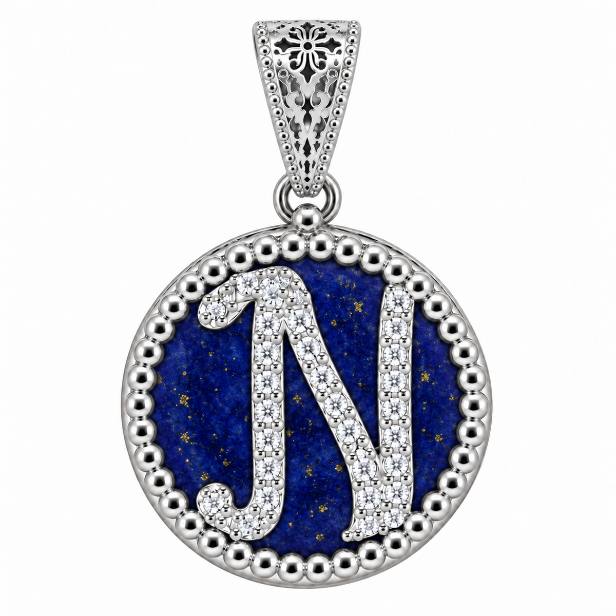 collana con pendente "lettera" grande lapislazzuli bianco rodiato