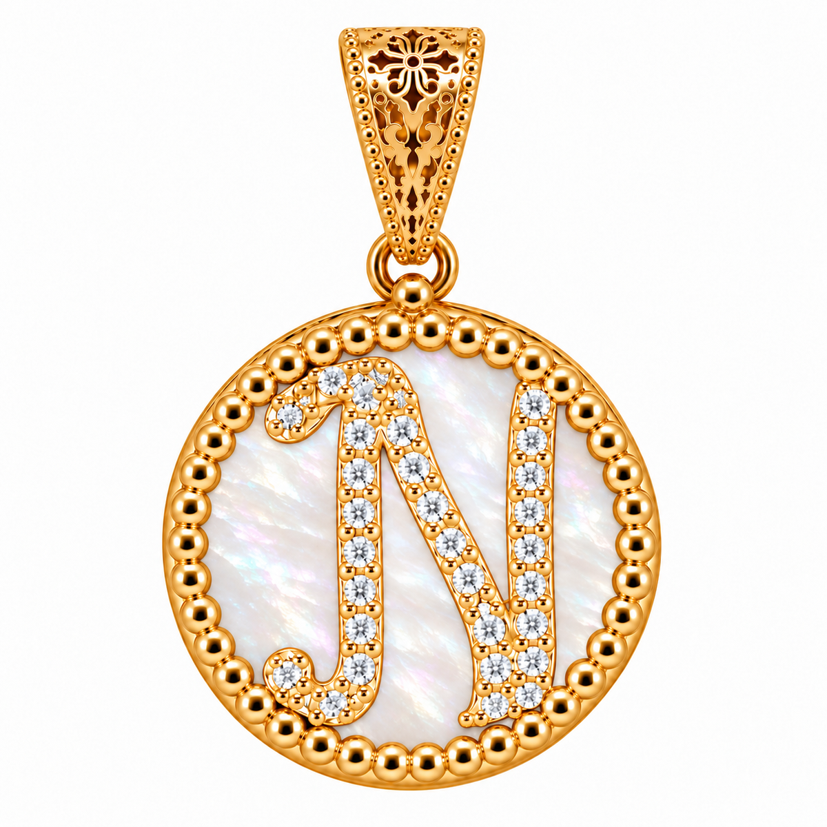 collana con pendente "lettera" grande madreperla dorato con forzatina