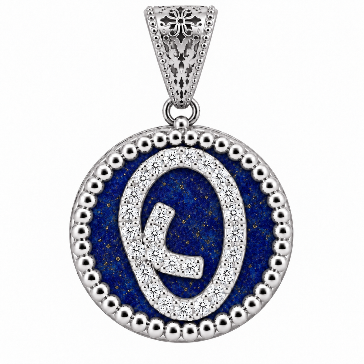 collana con pendente "lettera" grande lapislazzuli bianco rodiato