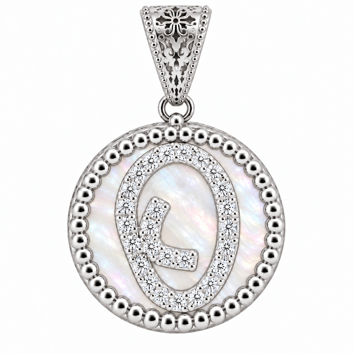 collana con pendente "lettera" grande madreperla bianco rodiato