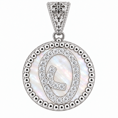 Collana con Pendente "Lettera" Piccolo Madreperla Bianco Rodiato con Forzatina