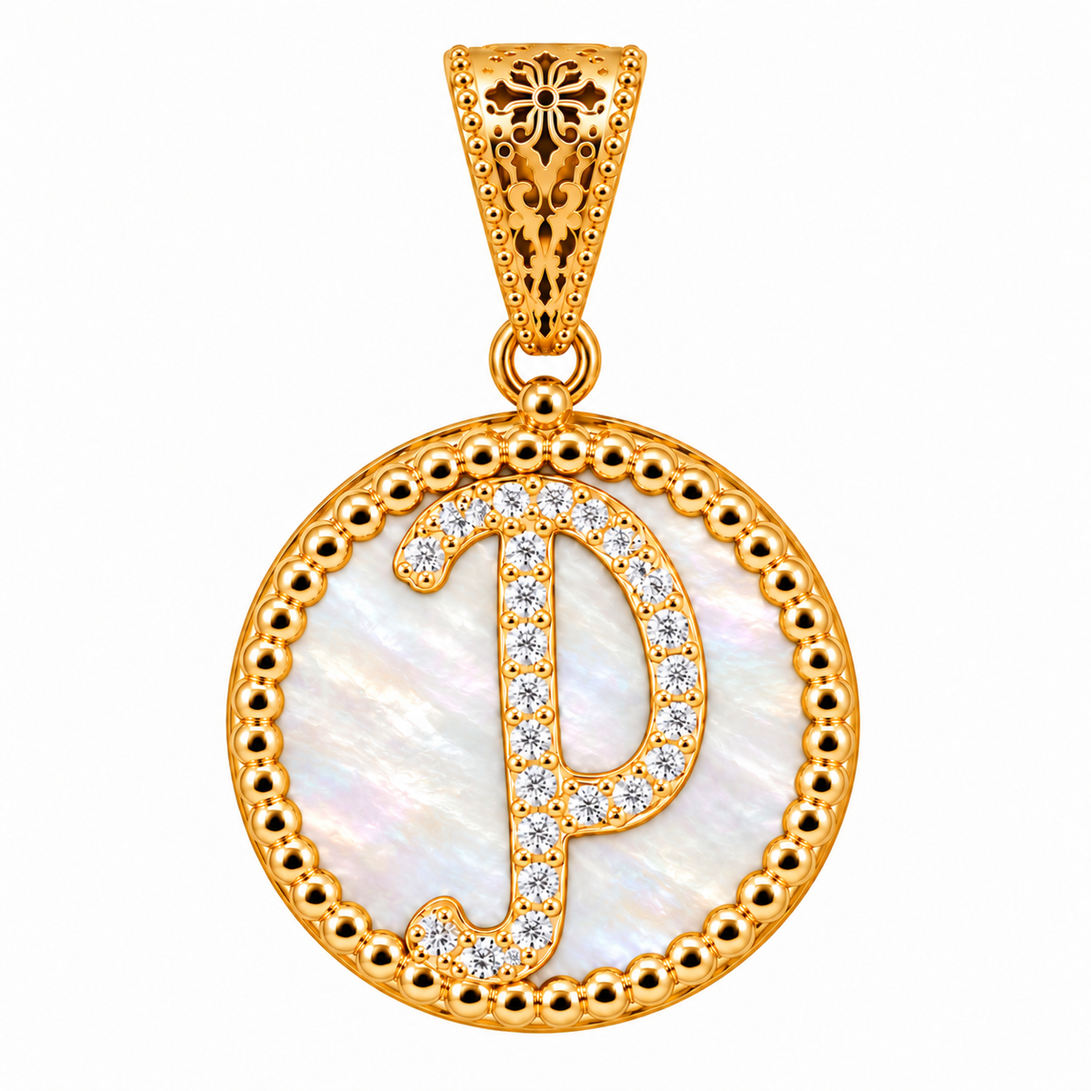 collana con pendente "lettera" piccolo madreperla dorato con forzatina
