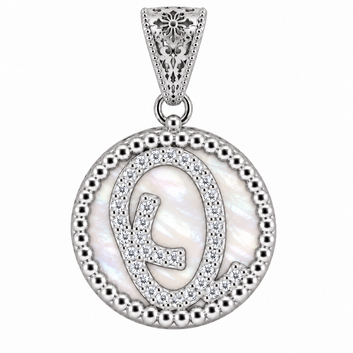 collana con pendente "lettera" piccolo madreperla bianco rodiato con forzatina