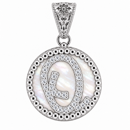 Collana con Pendente "Lettera" Piccolo Madreperla Bianco Rodiato con Forzatina