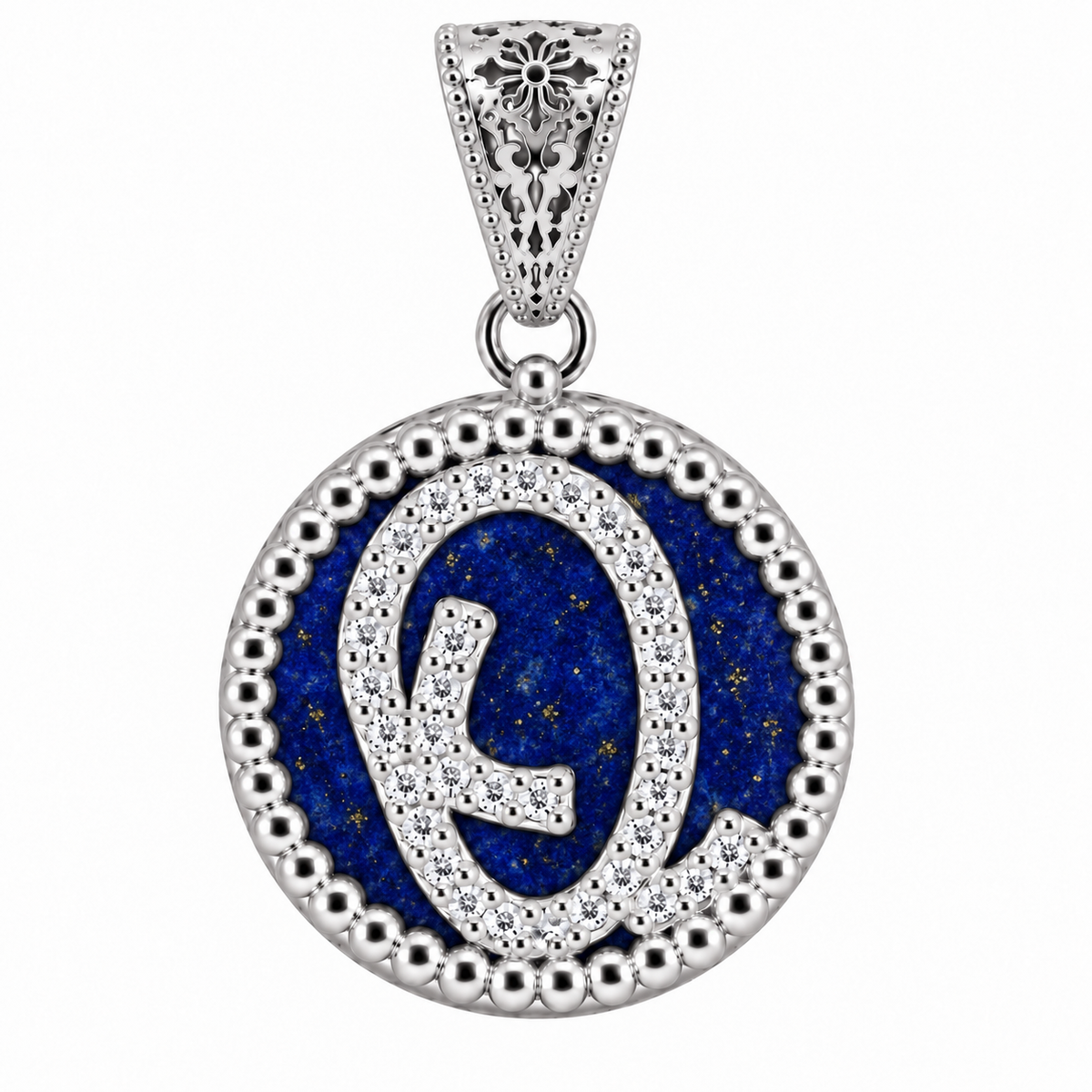 collana con pendente "lettera" grande lapislazzuli bianco rodiato