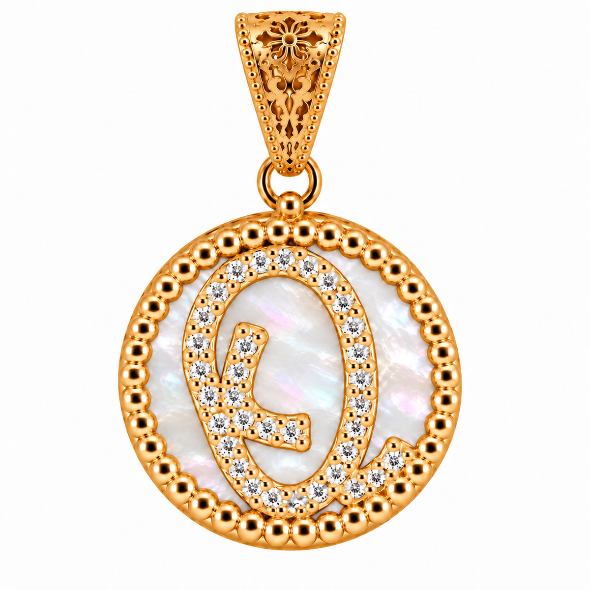 collana con pendente "lettera" grande madreperla dorato con forzatina