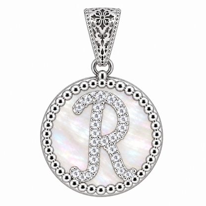 Collana con Pendente "Lettera" Piccolo Madreperla Bianco Rodiato con Forzatina