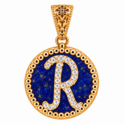 Collana con Pendente "Lettera" Grande Lapislazzuli Dorato