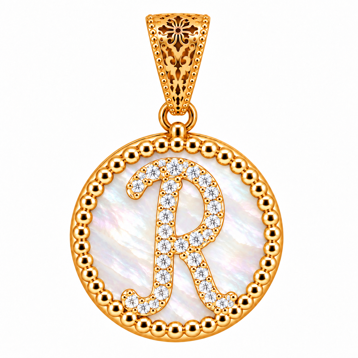 collana con pendente "lettera" grande madreperla dorato