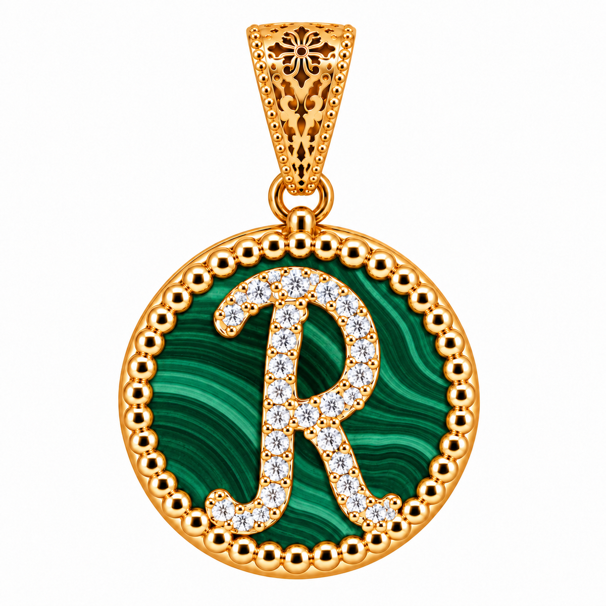 collana con pendente "lettera" grande malachite