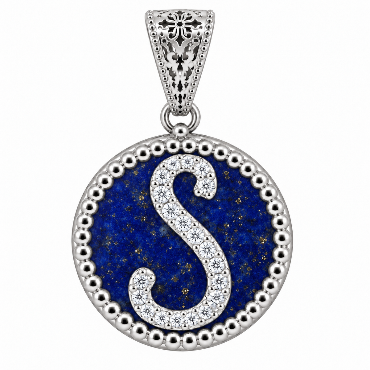 collana con pendente "lettera" grande lapislazzuli bianco rodiato