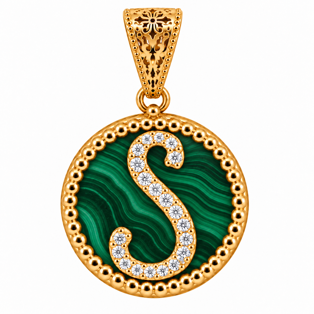 collana con pendente "lettera" grande malachite