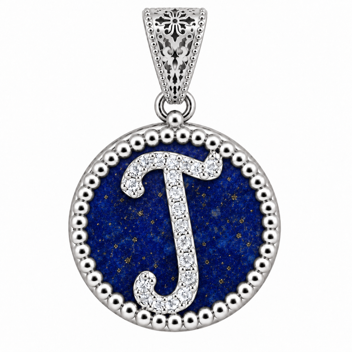 collana con pendente "lettera" grande lapislazzuli bianco rodiato