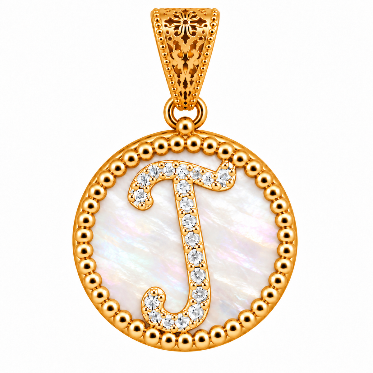 collana con pendente "lettera" grande madreperla dorato con forzatina