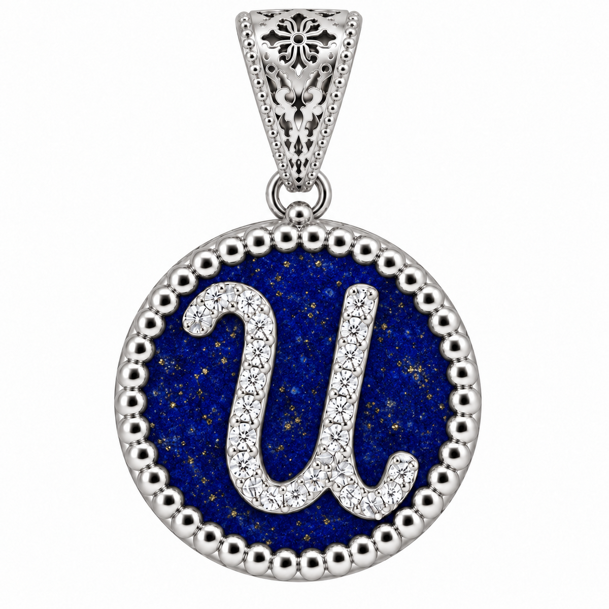 collana con pendente "lettera" grande lapislazzuli bianco rodiato