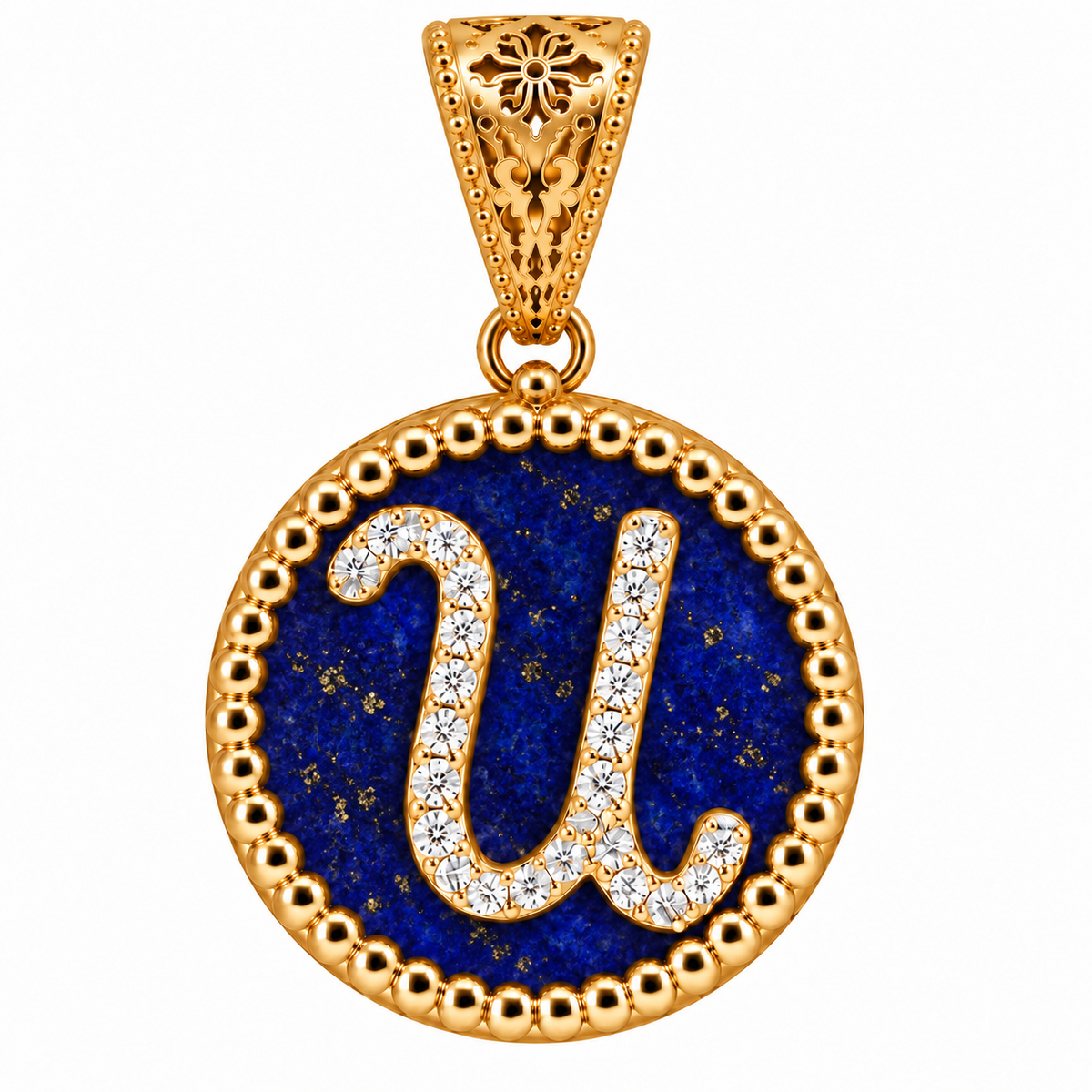 collana con pendente "lettera" piccolo lapislazzuli dorato