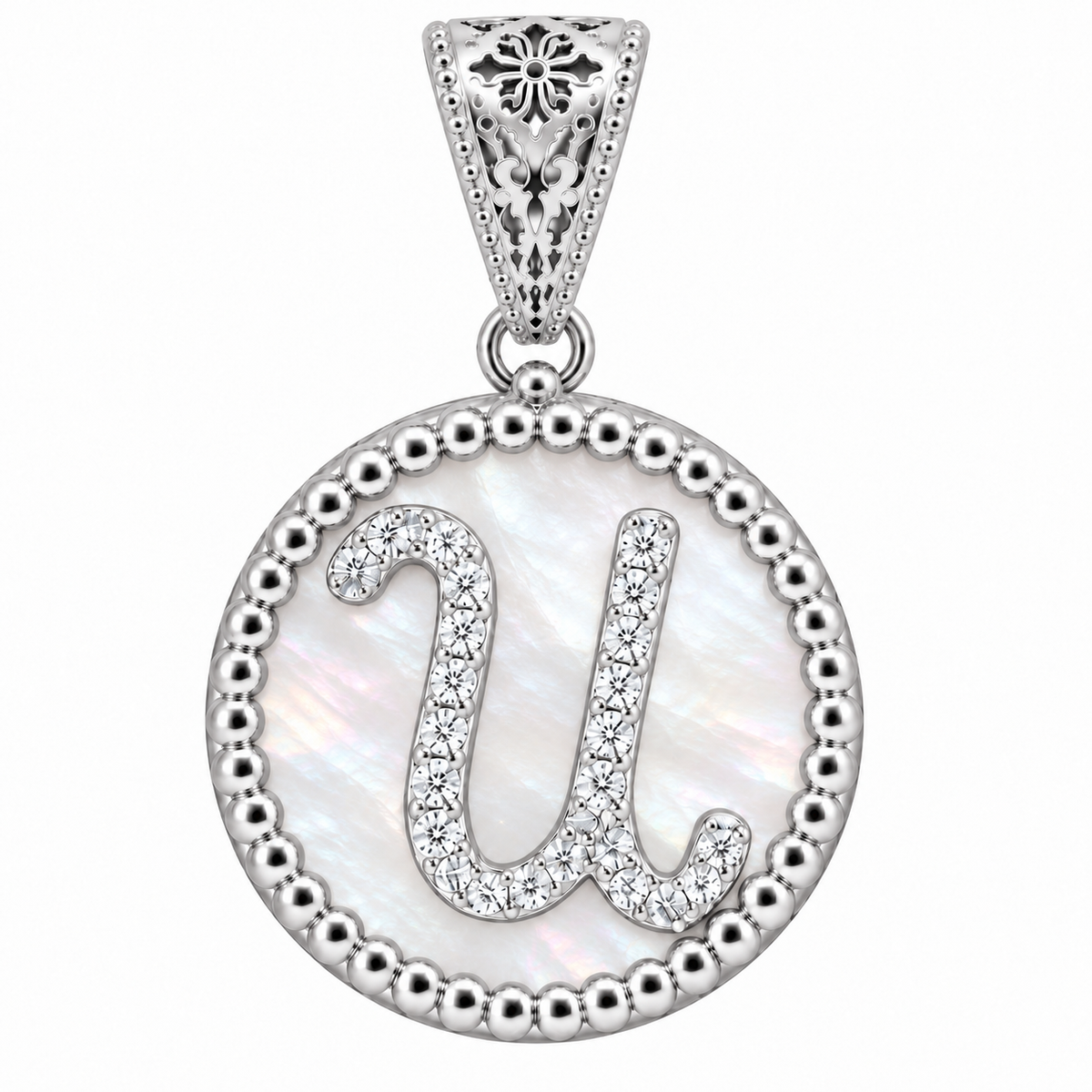 collana con pendente "lettera" grande madreperla bianco rodiato