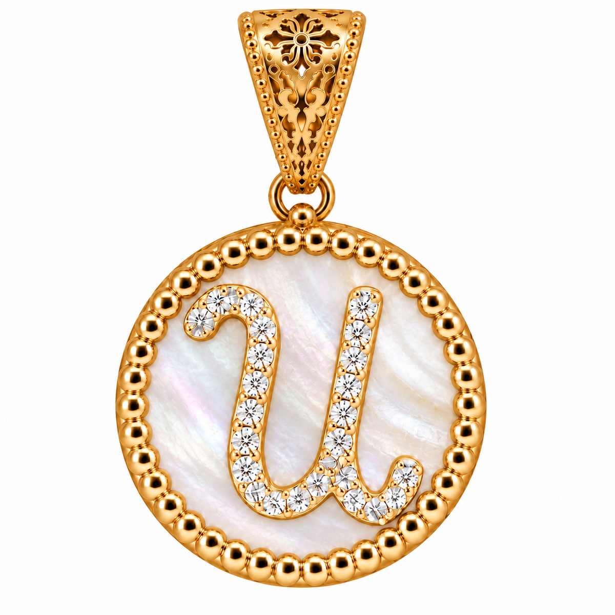 collana con pendente "lettera" piccolo madreperla dorato con forzatina