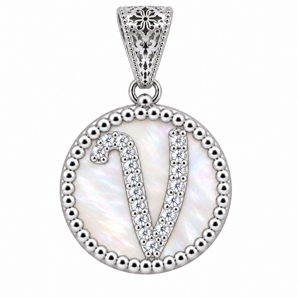 collana con pendente "lettera" grande madreperla bianco rodiato