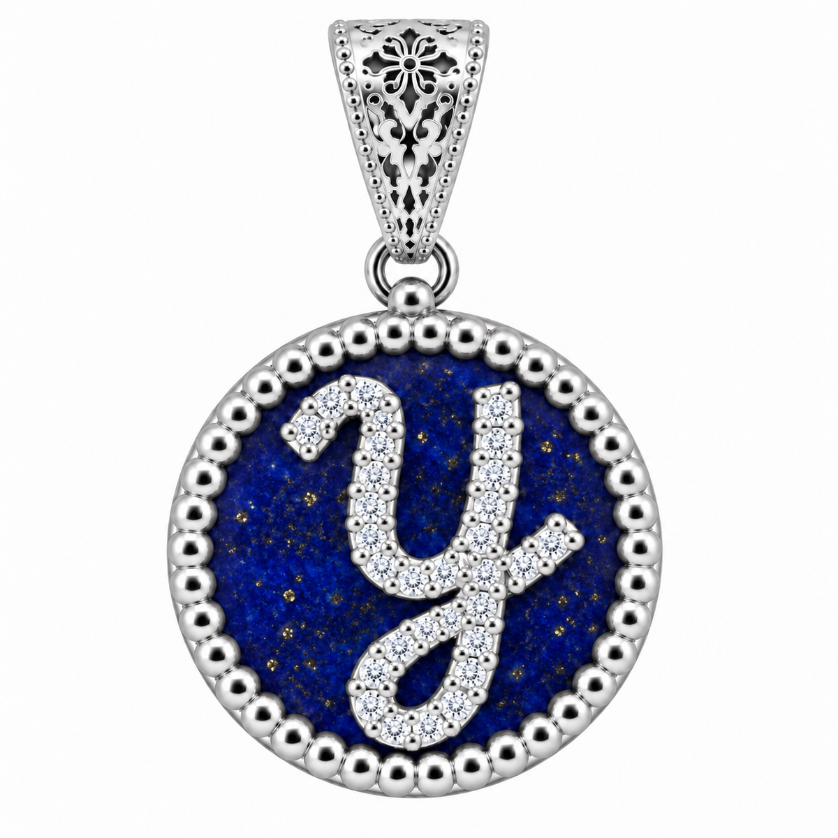 collana con pendente "lettera" grande lapislazzuli bianco rodiato