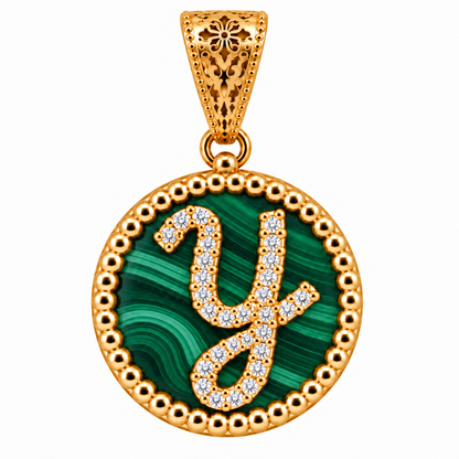 Collana con Pendente "Lettera" Piccolo Malachite Dorato