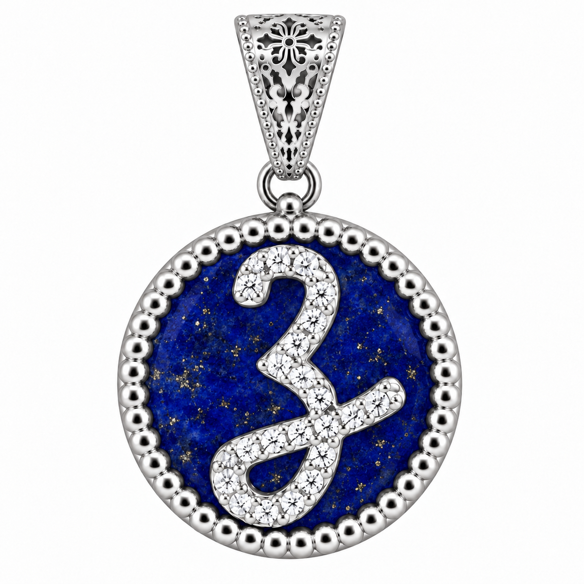 collana con pendente "lettera" grande lapislazzuli bianco rodiato