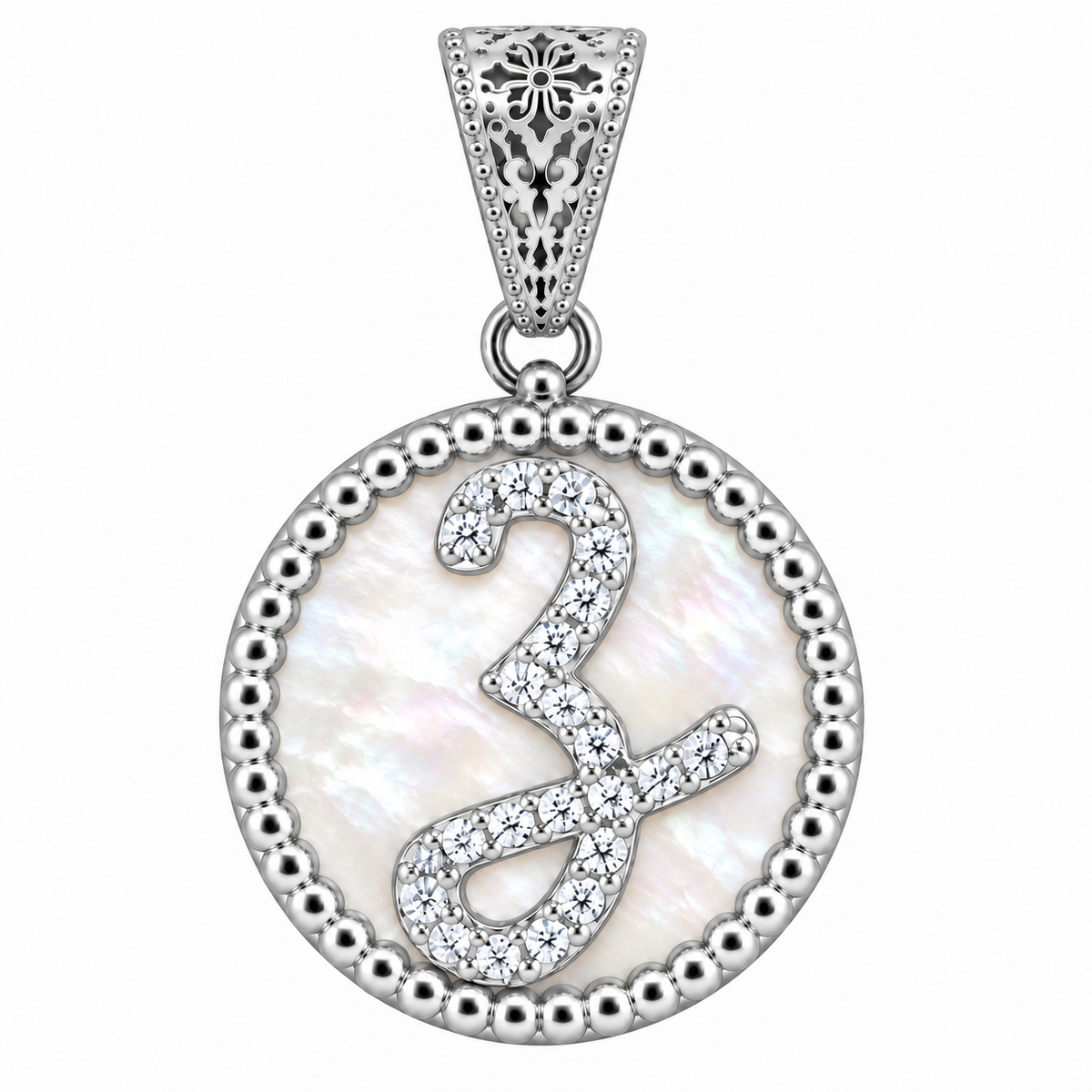 collana con pendente "lettera" grande madreperla bianco rodiato