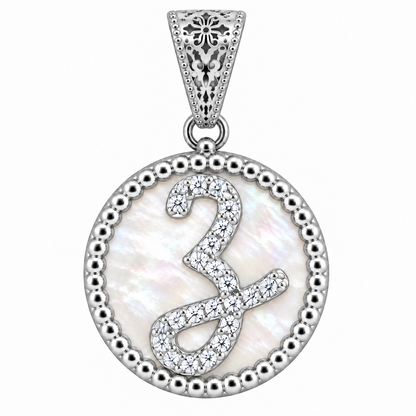 Collana con Pendente "Lettera" Piccolo Madreperla Bianco Rodiato con Forzatina