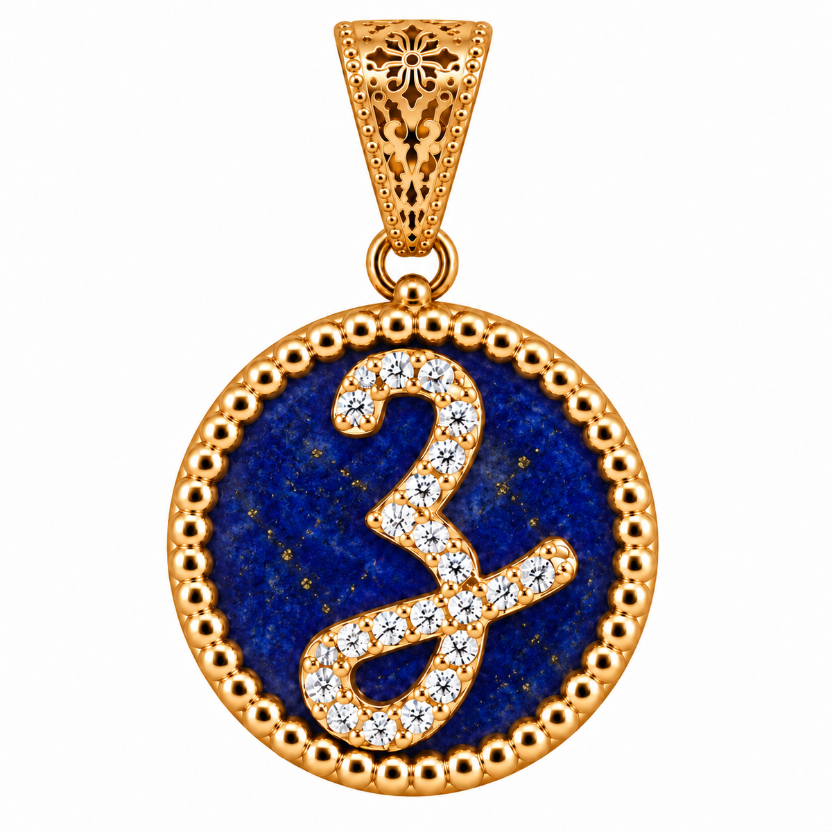 collana con pendente "lettera" piccolo lapislazzuli dorato