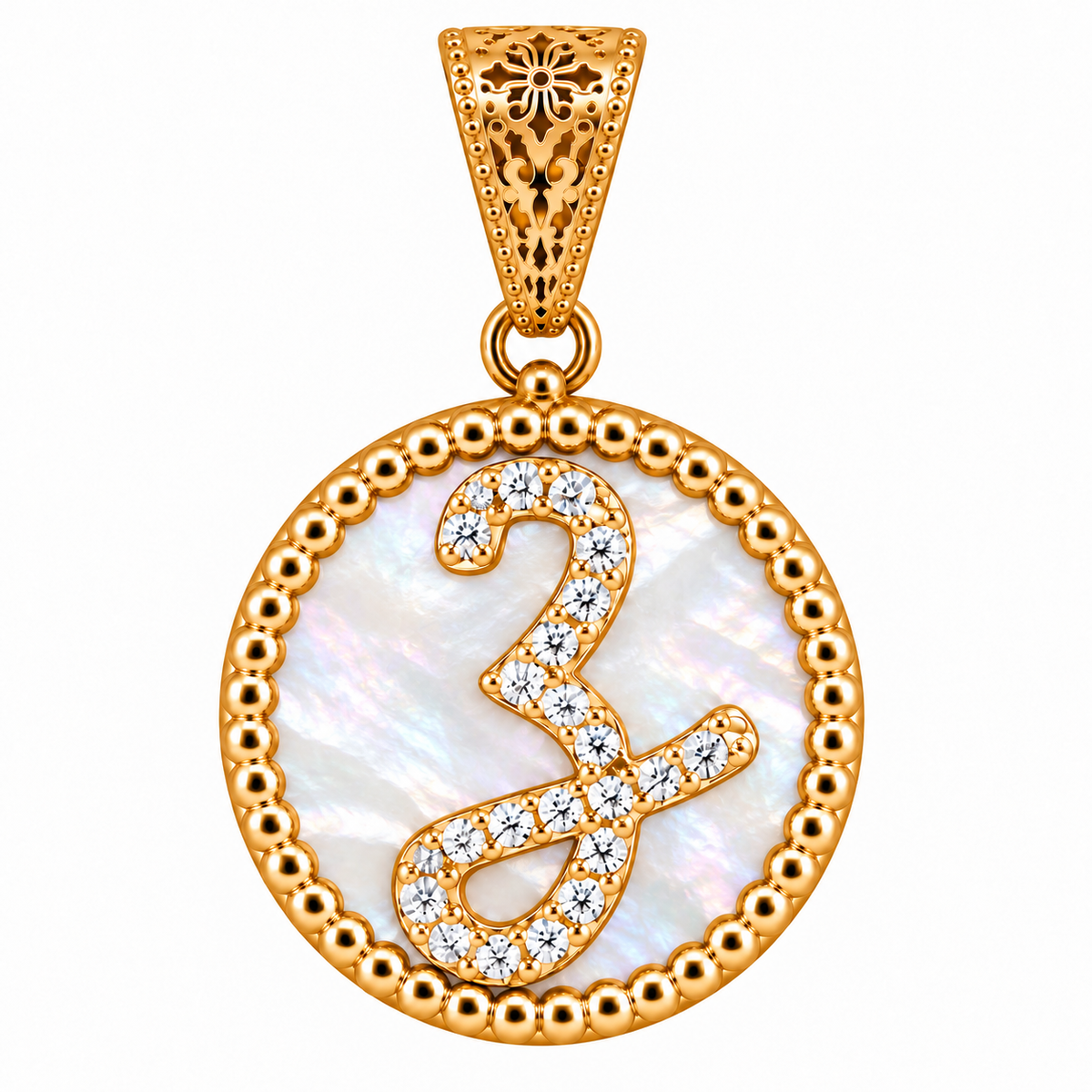 collana con pendente "lettera" grande madreperla dorato