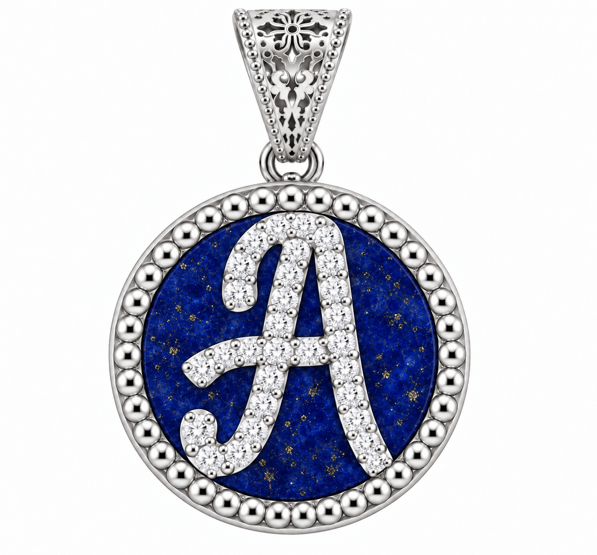 collana con pendente "lettera" grande lapislazzuli bianco rodiato