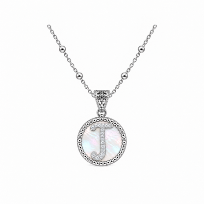 Collana con Pendente "Lettera" Piccolo Madreperla Bianco Rodiato con Forzatina