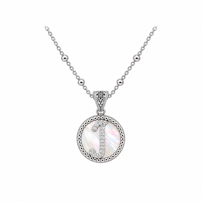 Collana con Pendente "Lettera" Piccolo Madreperla Bianco Rodiato con Forzatina