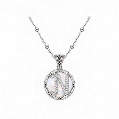Collana con Pendente "Lettera" Piccolo Madreperla Bianco Rodiato con Forzatina
