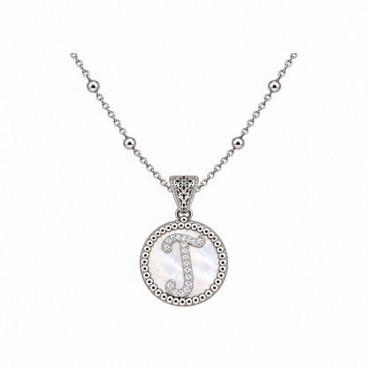 Collana con Pendente "Lettera" Piccolo Madreperla Bianco Rodiato con Forzatina