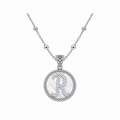 Collana con Pendente "Lettera" Piccolo Madreperla Bianco Rodiato con Forzatina