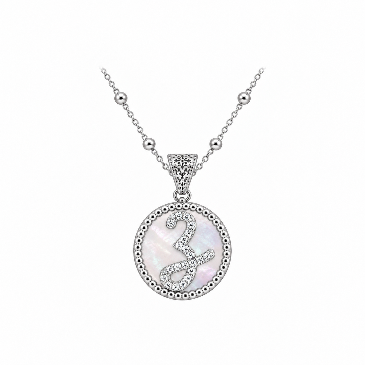 collana con pendente "lettera" piccolo madreperla bianco rodiato con forzatina