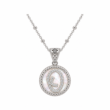 Collana con Pendente "Lettera" Piccolo Madreperla Bianco Rodiato con Forzatina