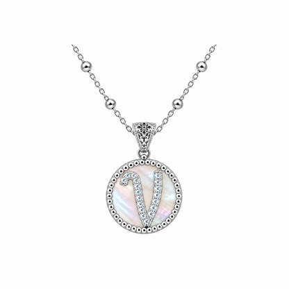 Collana con Pendente "Lettera" Piccolo Madreperla Bianco Rodiato con Forzatina