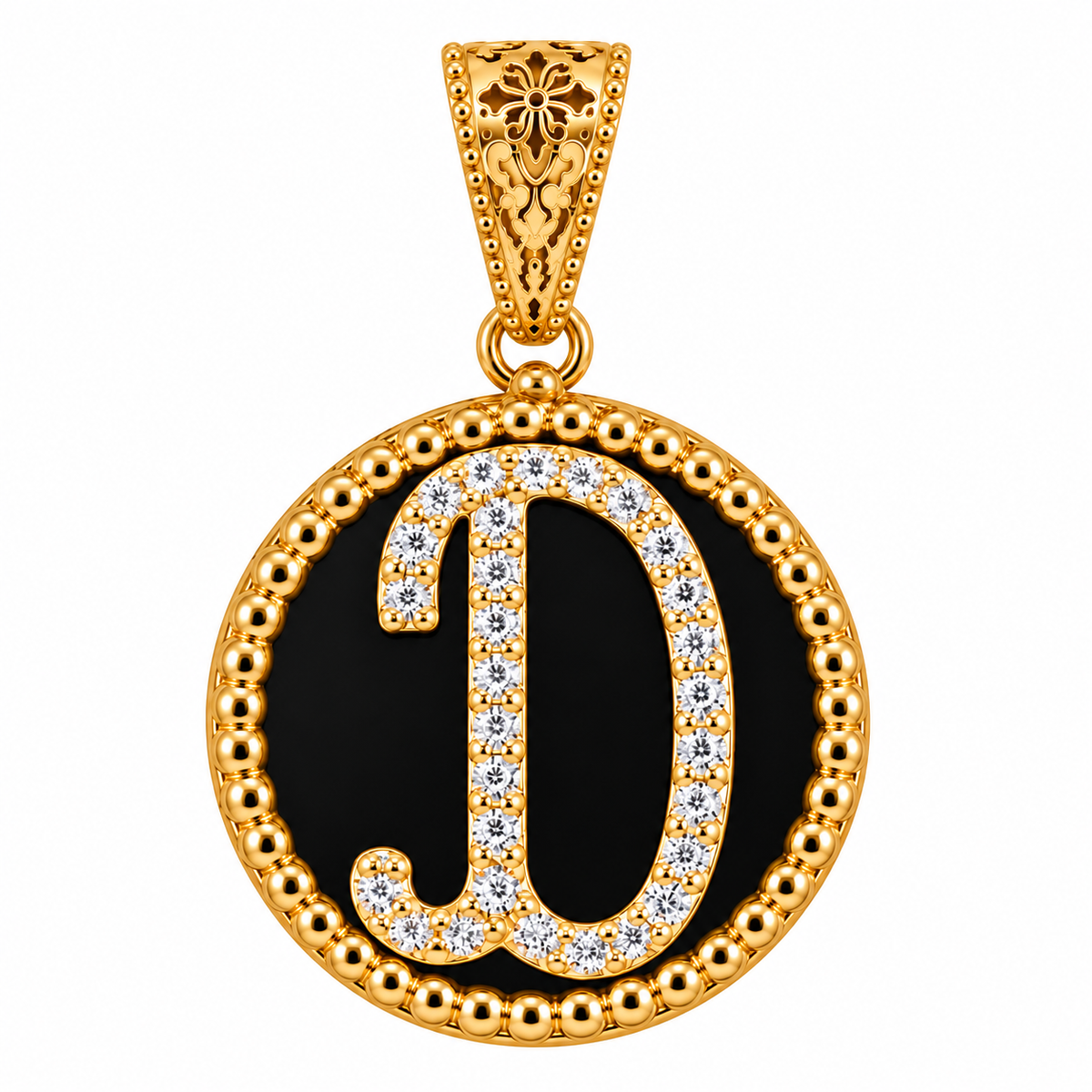 collana con pendente "lettera" piccolo onice dorato
