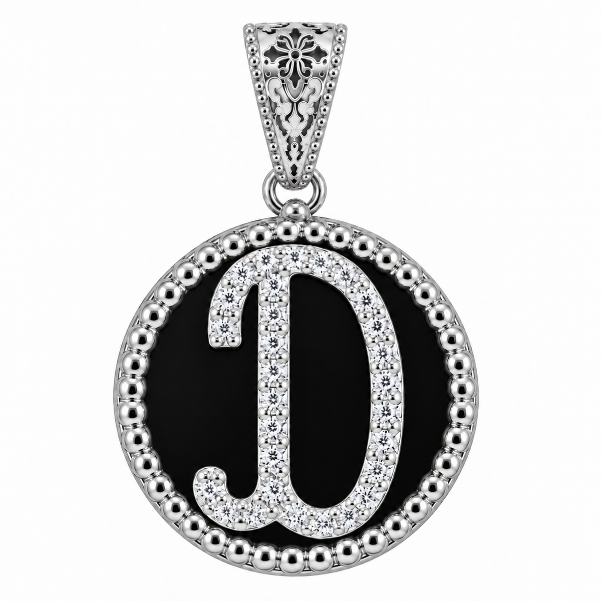 collana con pendente "lettera" grande onice bianco rodiato