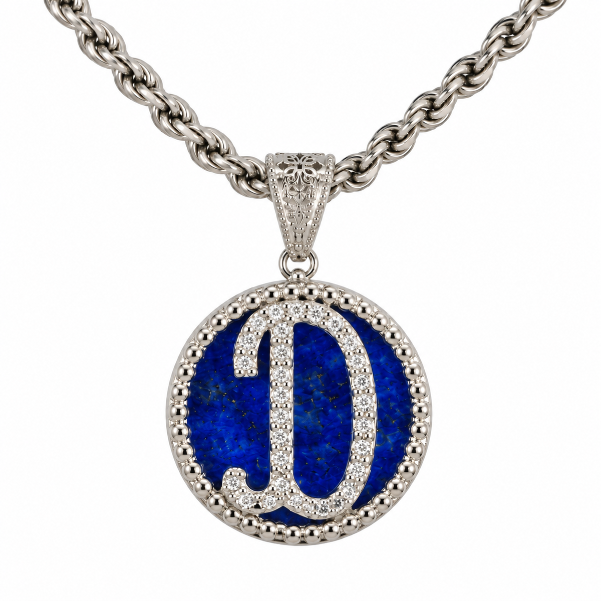 collana con pendente "lettera" grande lapislazzuli bianco rodiato