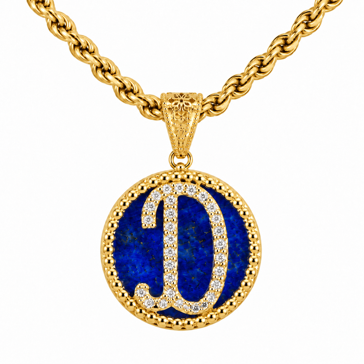collana con pendente "lettera" grande lapislazzuli dorato