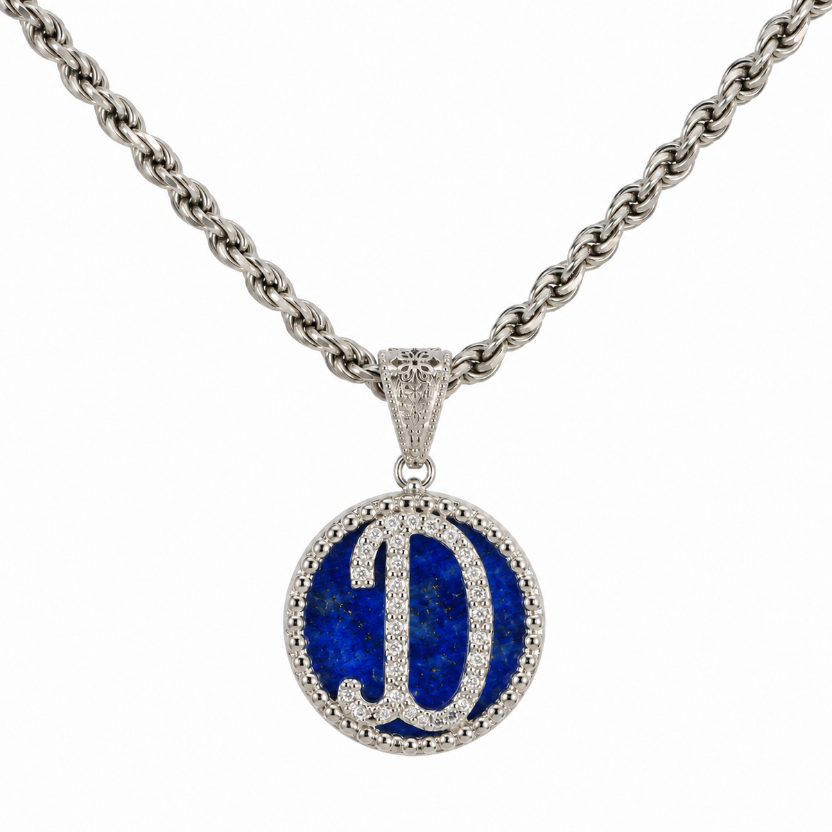 collana con pendente "lettera" piccolo lapislazzuli bianco rodiato