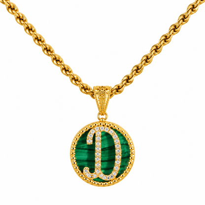 Collana con Pendente "Lettera" Piccolo Malachite Dorato