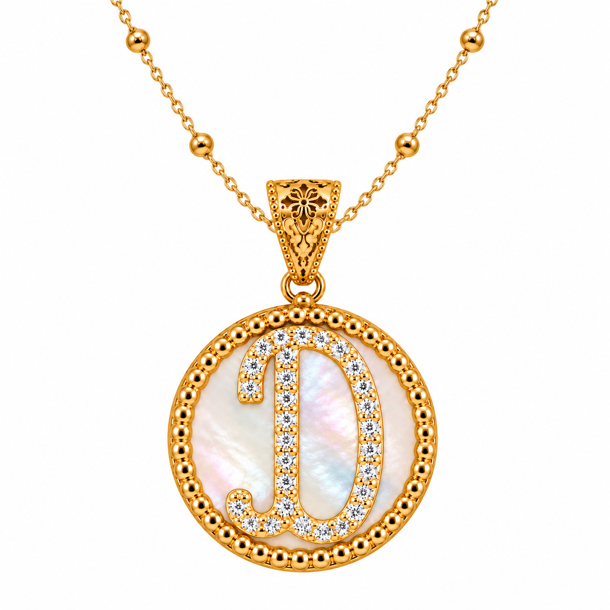 collana con pendente "lettera" grande madreperla dorato con forzatina
