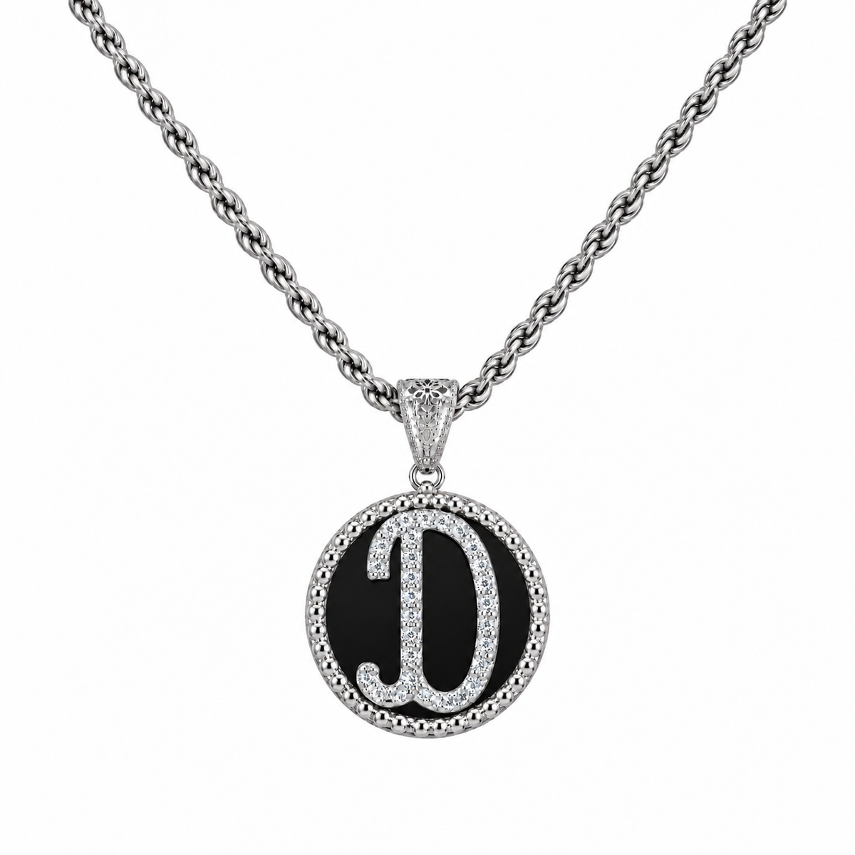 collana con pendente "lettera" piccola onice bianco rodiato