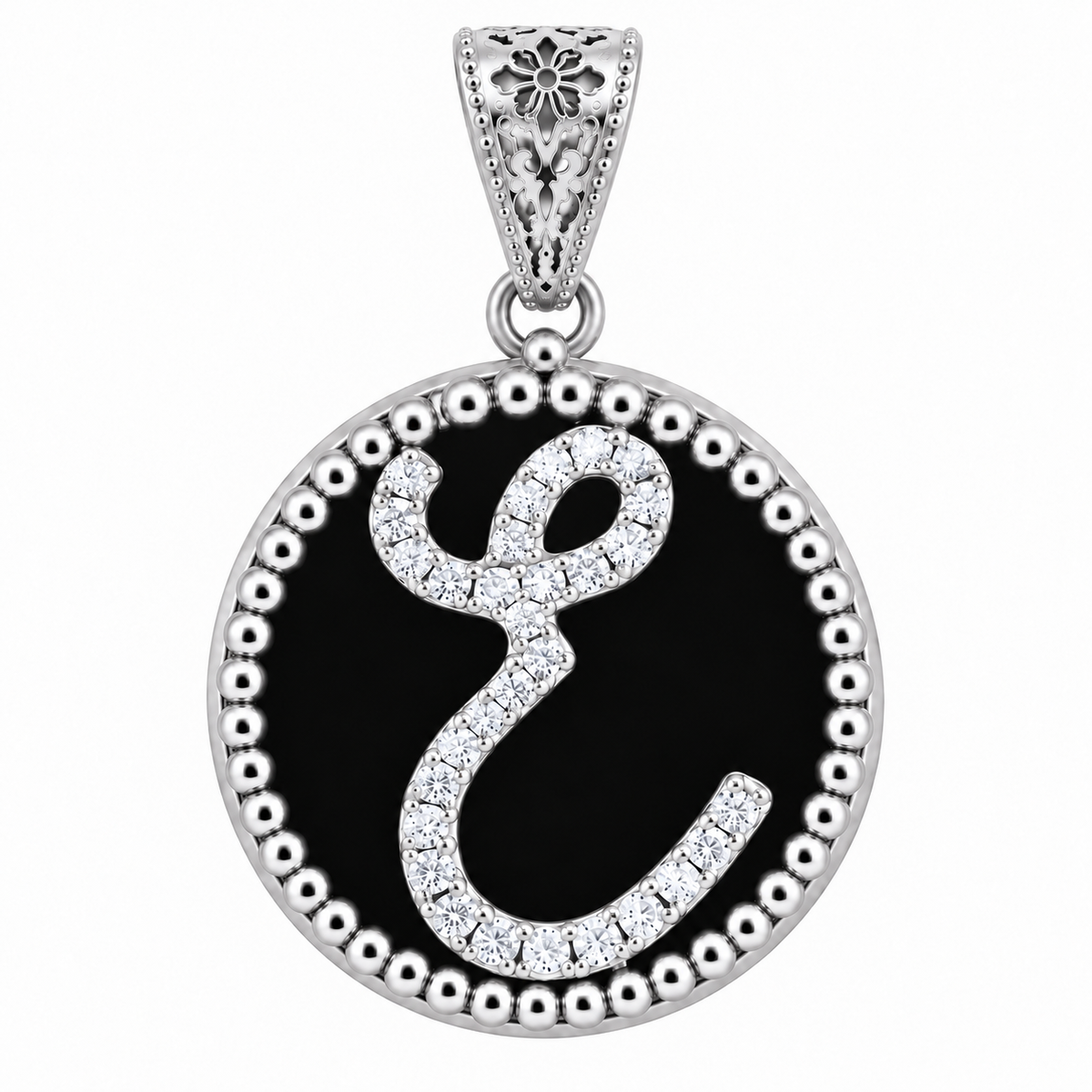 collana con pendente "lettera" grande onice bianco rodiato